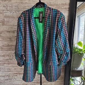 Boohoo Multi Colored Houndstooth Blazer Womens Plus Size 28 NWT
